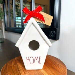Rae Dunn “HOME” Ceramic Birdhouse with Red Ribbon — Farmhouse Decor